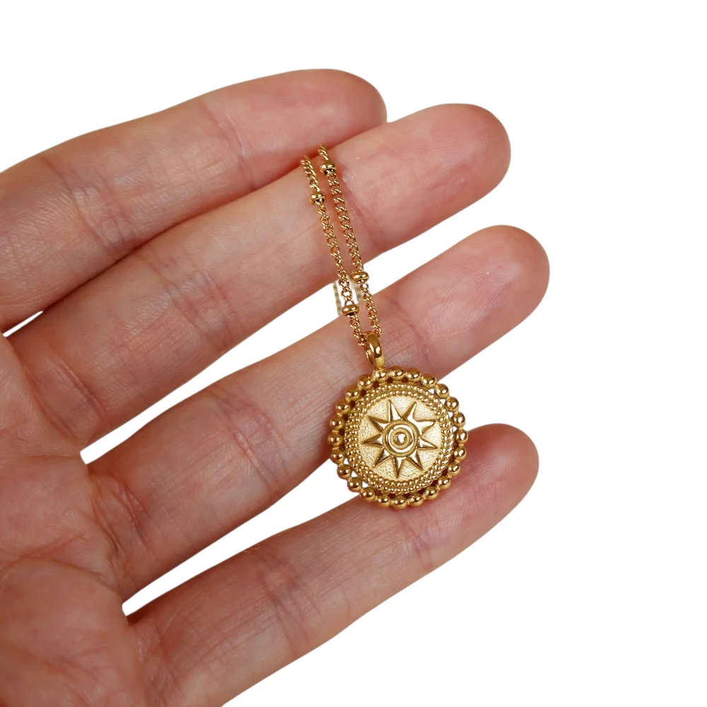 New 18k Gold Sun Pendant Necklace